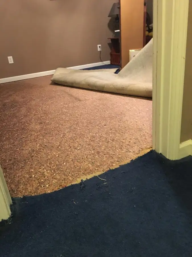 Carpet pad removal revealing water damage during Drying & Dehumidification in Spokane Valley