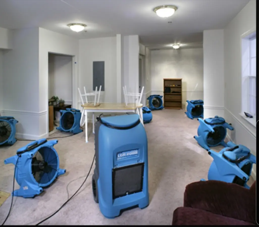 Air movers and dehumidifier setup for Water Damage Restoration in Spokane Valley